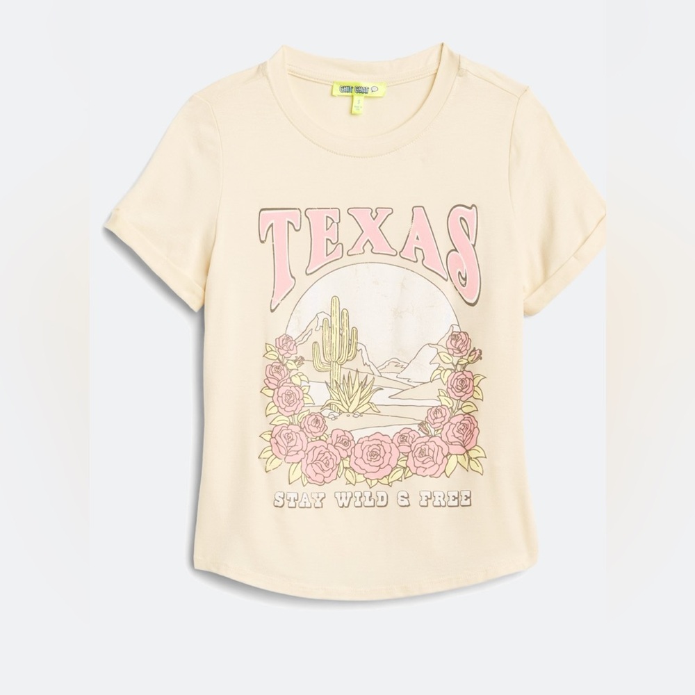 Stitch Fix Chit Chat Tierra Rolled Sleeve Crew Tee Texas Off-White NWOT Size S